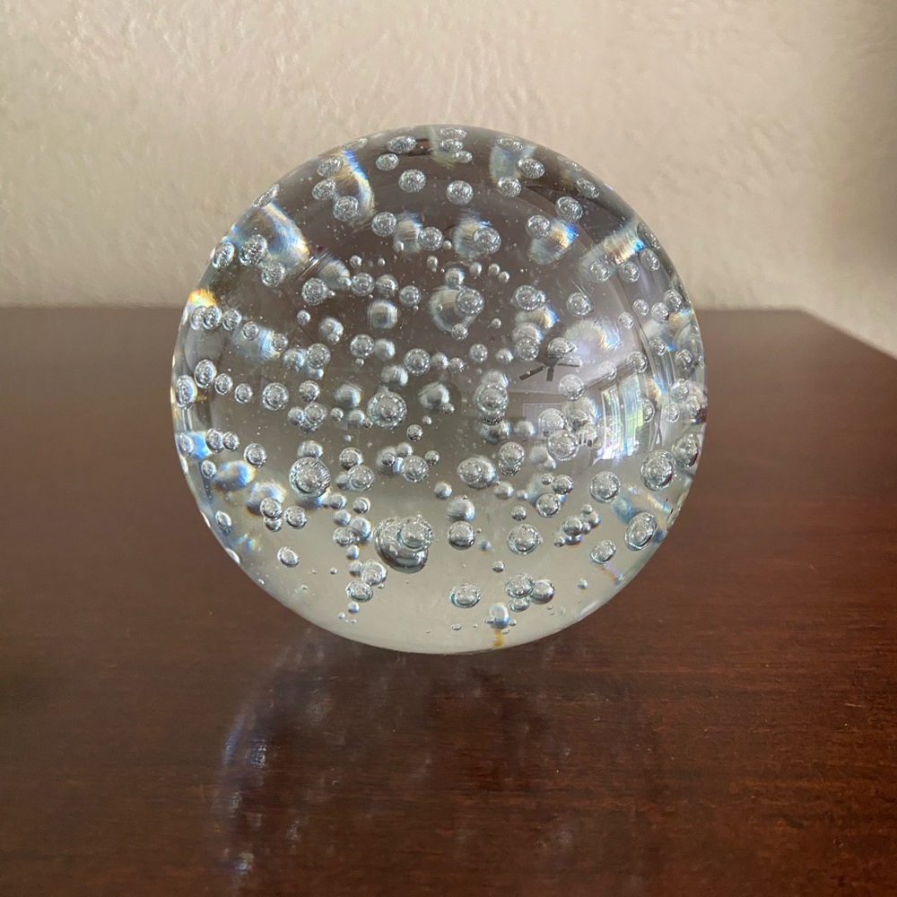 Art Glass Paperweight, Featuring Controlled Bubbles Commonly Known as Bullicante